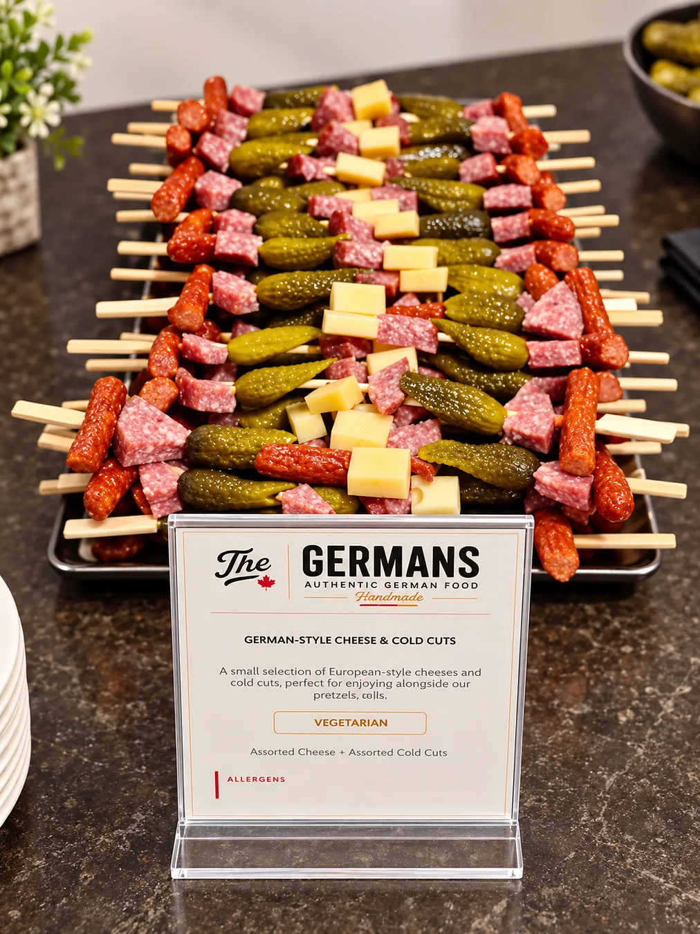 German-style cheese, cold cuts and pickle finger food for events